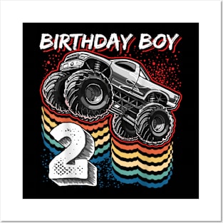 Birthday Boy 2 Monster Truck 2nd Birthday Retro Vintage Gift Posters and Art